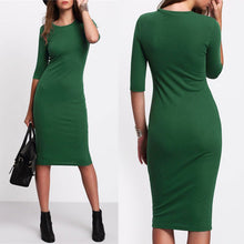 Style Women Bodycon Dresses Sexy New Casual Green Crew Neck Half Sleeve Dress SM6