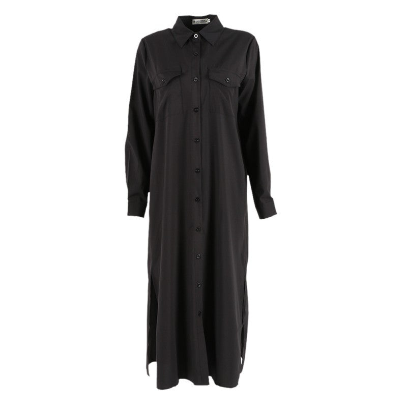 Women Chiffon Dress Single Breasted Lapel Tops Casual Loose Long Sleeve Dresses Robe Femme SM6