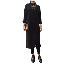 Women Chiffon Dress Single Breasted Lapel Tops Casual Loose Long Sleeve Dresses Robe Femme SM6