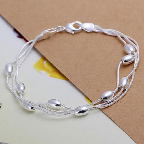 Sterling Silver Hollow Three-wire Light Bead Bracelet   Bangle  Jewelry SM6