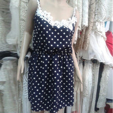 Stylish Sexy Women Strap Dress Polka Dots Blue Mini Dress Lace Chiffon SundressSM6