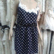 Stylish Sexy Women Strap Dress Polka Dots Blue Mini Dress Lace Chiffon SundressSM6
