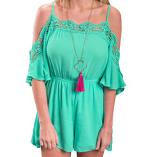 Mint Off Shoulder Jumpsuit Short Playsuit Overalls Lace Elegant Wide Leg Jumpsuit Romper Shorts With Strap SM6