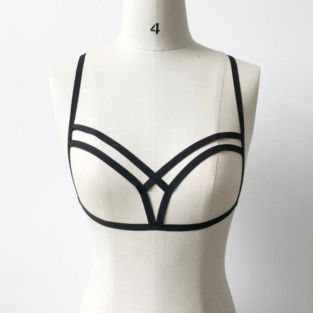 Alluring Women sexy Bra Elastic Bandage Bra Strappy Hollow Out Bustier cropped feminino Black #23 SM6