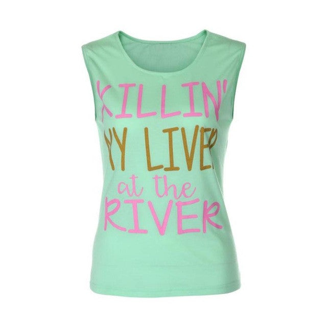 Casual Sleeveless Tank Tops Women Vest Letter Print Loose Cotten T-Shirt Tops Tees Tank Top Female #23 SM6