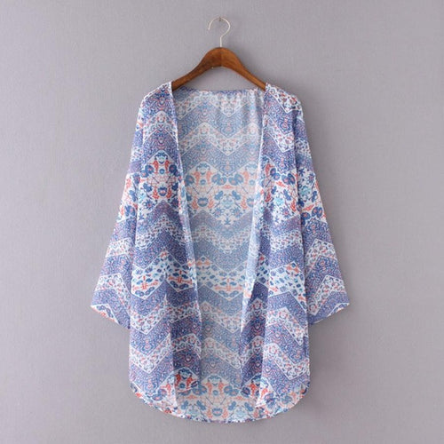 Blouses  Women Vintage Print Boho Kimono Cardigan Chiffon Out Beachwear Casual Loose Women Tops Blouse SY SM6