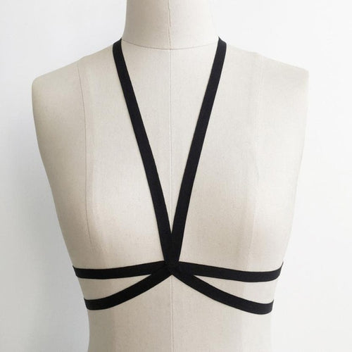 Bandage Sexy Crop Top Female Bra Elastic Hollow body Strappy Bra Black Lingerie Goth sexy bra top #63 SM6