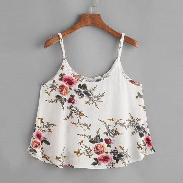 Beach Wear New Arrival  Women Casual Sleeveless Floral Print Strappy Crop Top Vest Tank Tops Women Camisole Femme #23 SM6