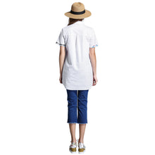 Blusa Feminina Long Women Blouse Plus Size Geometric Pattern Women Shirt Buttons Short Sleeve Asymmetrical Hem Casual Top SM6