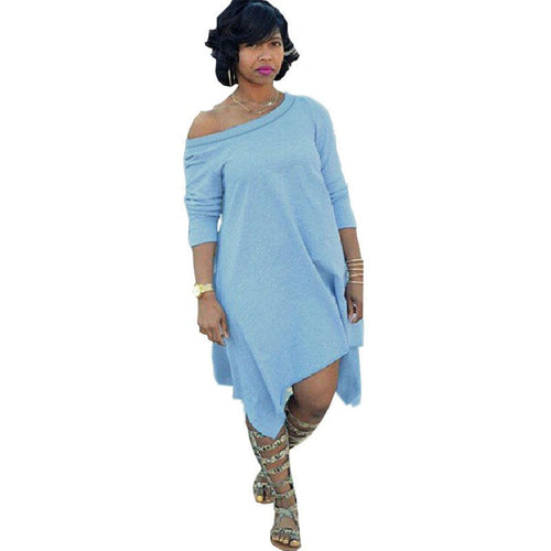 Boho Dress Sexy Women Oblique Irregular Loose dress Beach Dresses L4 SM6