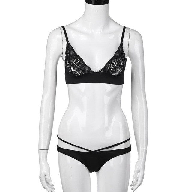 Bras Ladies Lace Sheer Hollow Out Bralette Brassiere Sexy Women Lace Crop Top + Briefs Set Cropped Top Female  #63 SM6