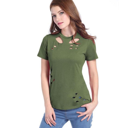 Camisetas Mujer  Tops Women White T Shirt Women Short Sleeve O Neck Hole Harajuku Solid Casual Tee Shirt Femme #23 SM6