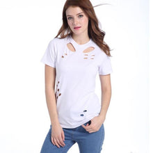 Camisetas Mujer  Tops Women White T Shirt Women Short Sleeve O Neck Hole Harajuku Solid Casual Tee Shirt Femme #23 SM6