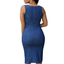 Casual Sexy Bodycon Jeans Dress Knee Length Sleeveless Open High Split  Denim Dress Midi Vestido Jeans Feminino SM6