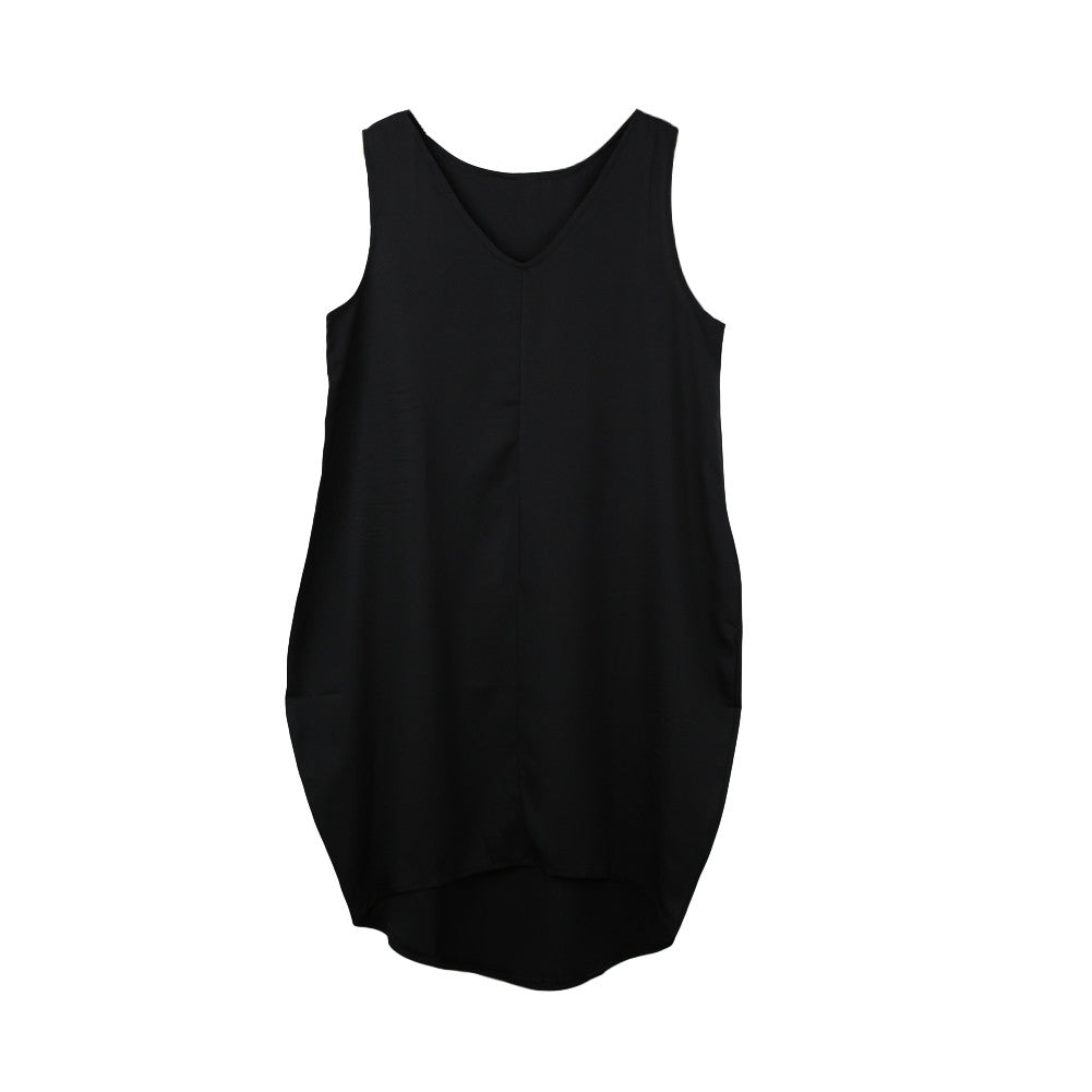Dress Women High Street V Neck Sleeveless Casual Dress High Low Hem Asymmetric Loose Dresses  SM6