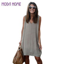 Dress Women High Street V Neck Sleeveless Casual Dress High Low Hem Asymmetric Loose Dresses  SM6