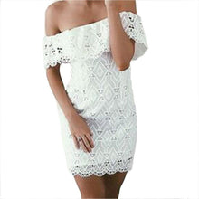 Off Shoulder Lace Dress Sexy Elegant Hollow Out Ruffles Party Club Dresses Vestidos RobesSM6