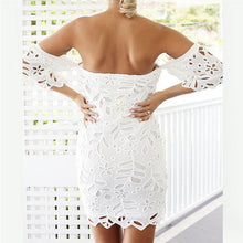 Off Shoulder Lace Dress Sexy Elegant Hollow Out Ruffles Party Club Dresses Vestidos RobesSM6