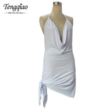 Short Sundress  Backless White Halter Neck Beach Dress Top s Lace Up Open Back Micro Mini Dress SM6