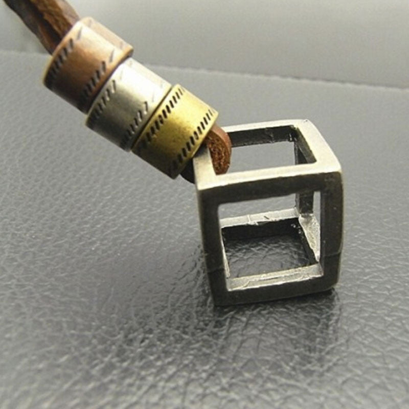 Style Men Jewelry Cube Necklaces   Pendants Cool Men Pendant Punk Design   Leather Necklace SM6
