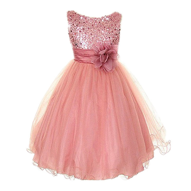 Style Sleeveless Kids Baby Girls Dresses Sequin Flower Back Bowknot Wedding Party Tutu Dress SM6