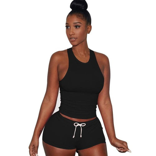 Style Women Sleeveless 1PC Crop Top + Shorts Fitness 2 Piece Set Casual Workout Casual Outfit Two Piece Set For Women #63 SM6