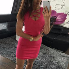 Woman Dress Vestidos Women's Bodycon V-neck Cross Sleeveless Dresses Lady Sexy Slim Mini Pink/Black Dress PY3 SM6