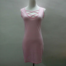 Woman Dress Vestidos Women's Bodycon V-neck Cross Sleeveless Dresses Lady Sexy Slim Mini Pink/Black Dress PY3 SM6