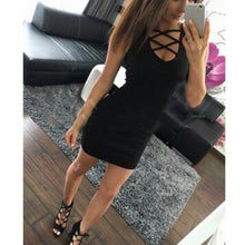 Woman Dress Vestidos Women's Bodycon V-neck Cross Sleeveless Dresses Lady Sexy Slim Mini Pink/Black Dress PY3 SM6