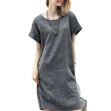 Women Casual Loose Cotton Linen Dress Short Sleeve Tunic Belt Dresses P16 SM6