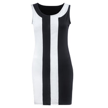 Women Dresses Fashion Black and White Striped Sexy Sleeveless Party Evening Mini Short Straight Dresses SM6