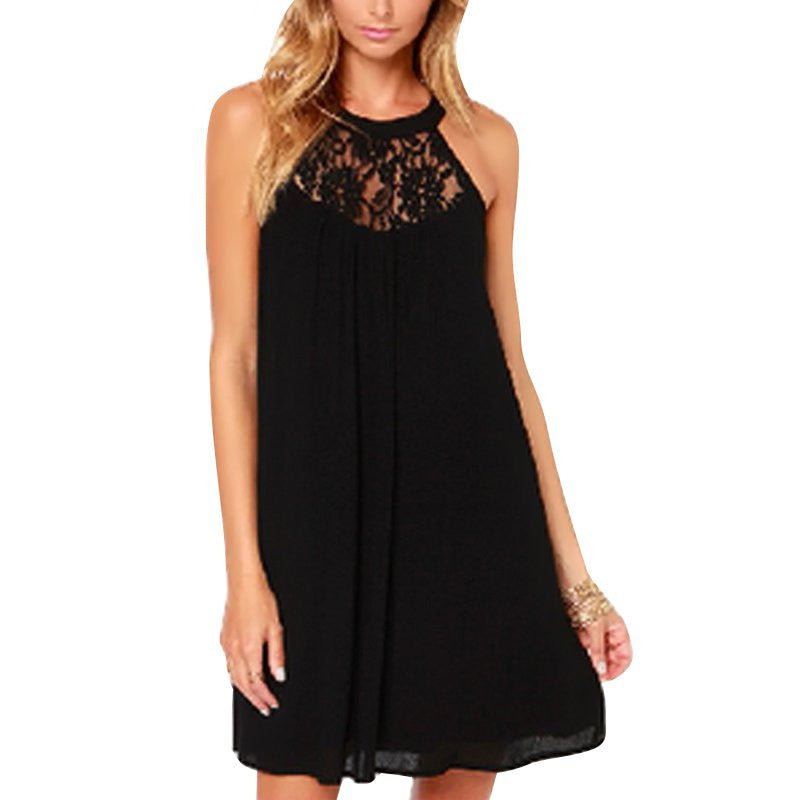 Women Sexy Lace Patchwork Chiffon Mini Sleeveless Dress Casual Loose Party Dresses Plus Size L4 SM6