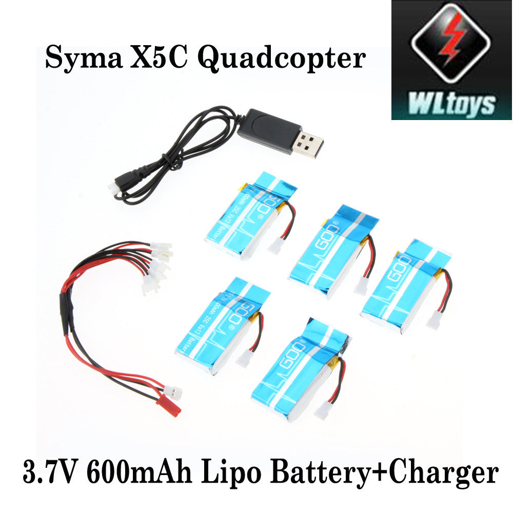 Super Fly Charger Battery Sets 37V 600mAh Lipo Battery 5Pcs Charger for Syma X5C X5A Explorers Quadcopter SM6