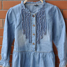 Toddler Kids Baby Girls Long Sleeve Denim Dress Lace Flower Hem Jeans One-piece DressesSM6