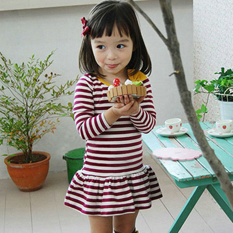 Toddler Kids Girls Dress Cute Cotton Stripe Long Sleeve Princess Clothes New Y2 SM6