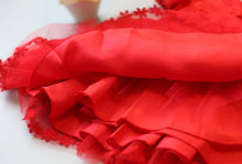 Toddler Kids Girls Short Sleeve Flowers Print Red Ball Gown Party Tang Suit Prom Dress SM6