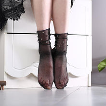 Transparent Socks Thin Pearl Women Short Socks Black Lace Korean Socks Women Ankle Socks Chaussettes Femme Fantaisie#212 SM6