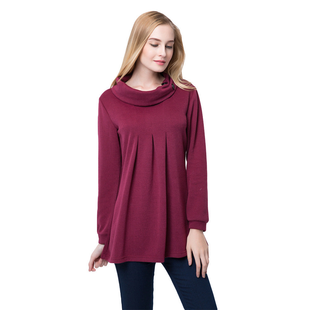 Turtleneck Sweater Women Long Sleeve Cashmere Pullover Lady Sweaters Pleated Button Knit Warm Tops Maglioni Donna SM6