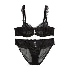 Underwear Women Bra and Panty Set Black Mesh Ultra-thin Plus Size Sexy Lingerie Transparent Lace Bra Set Push Up Brassiere SM6