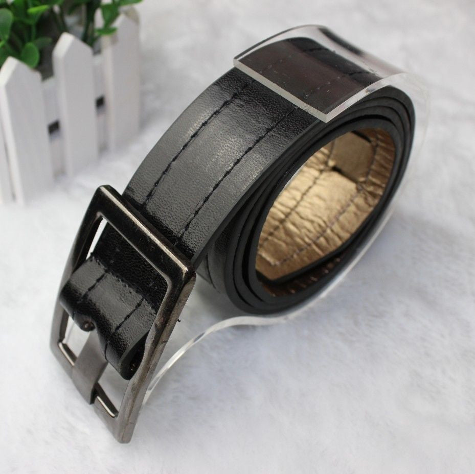 Faux Leather Waist Belts Edge Sewing Thread Buckle Belt Men Women Design Black White Accessories SM6