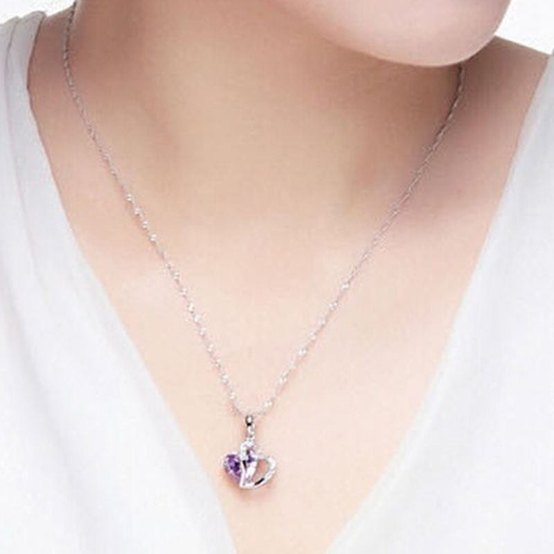 Valentine's Day Gift Silver Plated Pendant Crystal Heart Necklace Charming Precious Heart Necklace of Lovers SM6