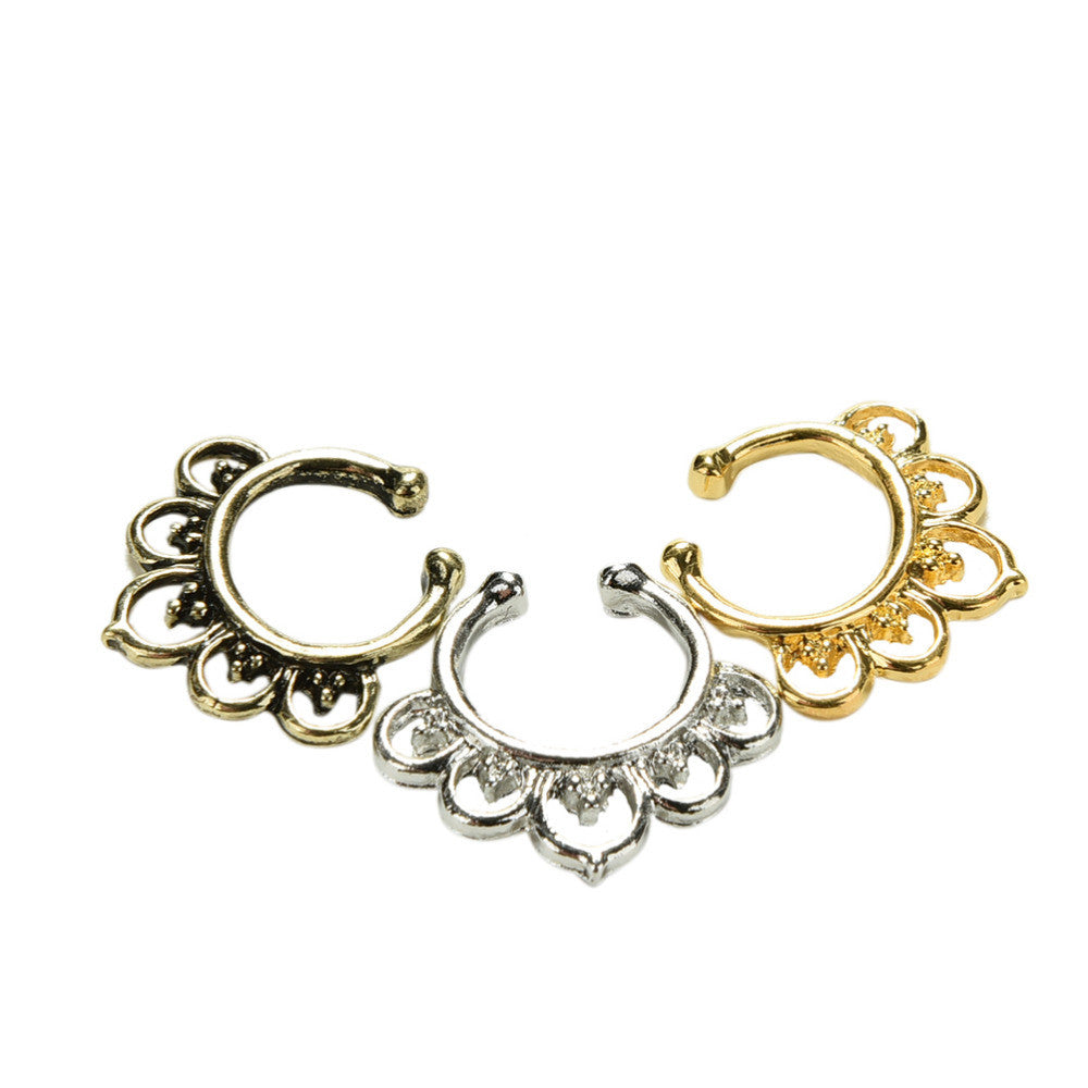 Variety Fake Septum Nose Rings Crystal Gold Faux Piercing Nose Studs Body Hoop Nose Ring For Women Septum Clip Jewelry SM6