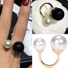 Vintage Finger Rings For Women Black White Jewelry Accessories Lady's Gifts  Double Big Pearl Rings SM6