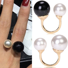 Vintage Finger Rings For Women Black White Jewelry Accessories Lady's Gifts  Double Big Pearl Rings SM6
