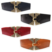 Vintage Metal Buckle Stylish Women Elastic Wide Waist Belt Leather Waistband SM6