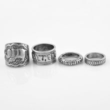 Vintage Punk Ring Set Unique Carved Antique Silver Elephant Totem Leaf Lucky Rings for Women Boho Beach Jewelry 4pc SM6
