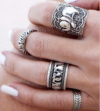 Vintage Punk Ring Set Unique Carved Antique Silver Elephant Totem Leaf Lucky Rings for Women Boho Beach Jewelry 4pc SM6