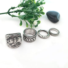 Vintage Punk Ring Set Unique Carved Antique Silver Elephant Totem Leaf Lucky Rings for Women Boho Beach Jewelry 4pc SM6