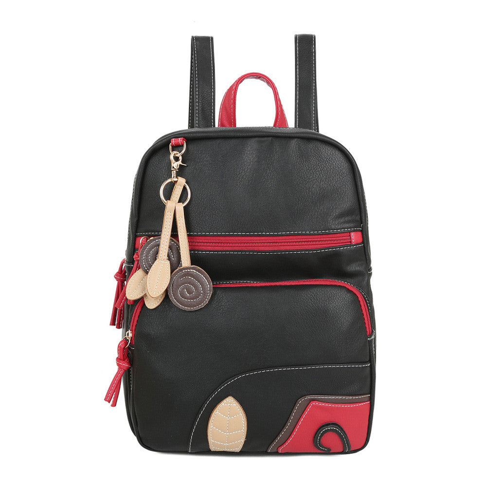 Vintage Women Bohemia Backpack PU Leather Leaf Applique Schoolbag for Teenagers Girls Student Travel Bag Black Mochila Feminina SM6
