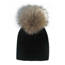 Warm Child Baby Girls Boys Knitted Woolen Natural Crochet Ski Kids Beanies Caps Raccoon Fur Pom Bobble Hats SM6